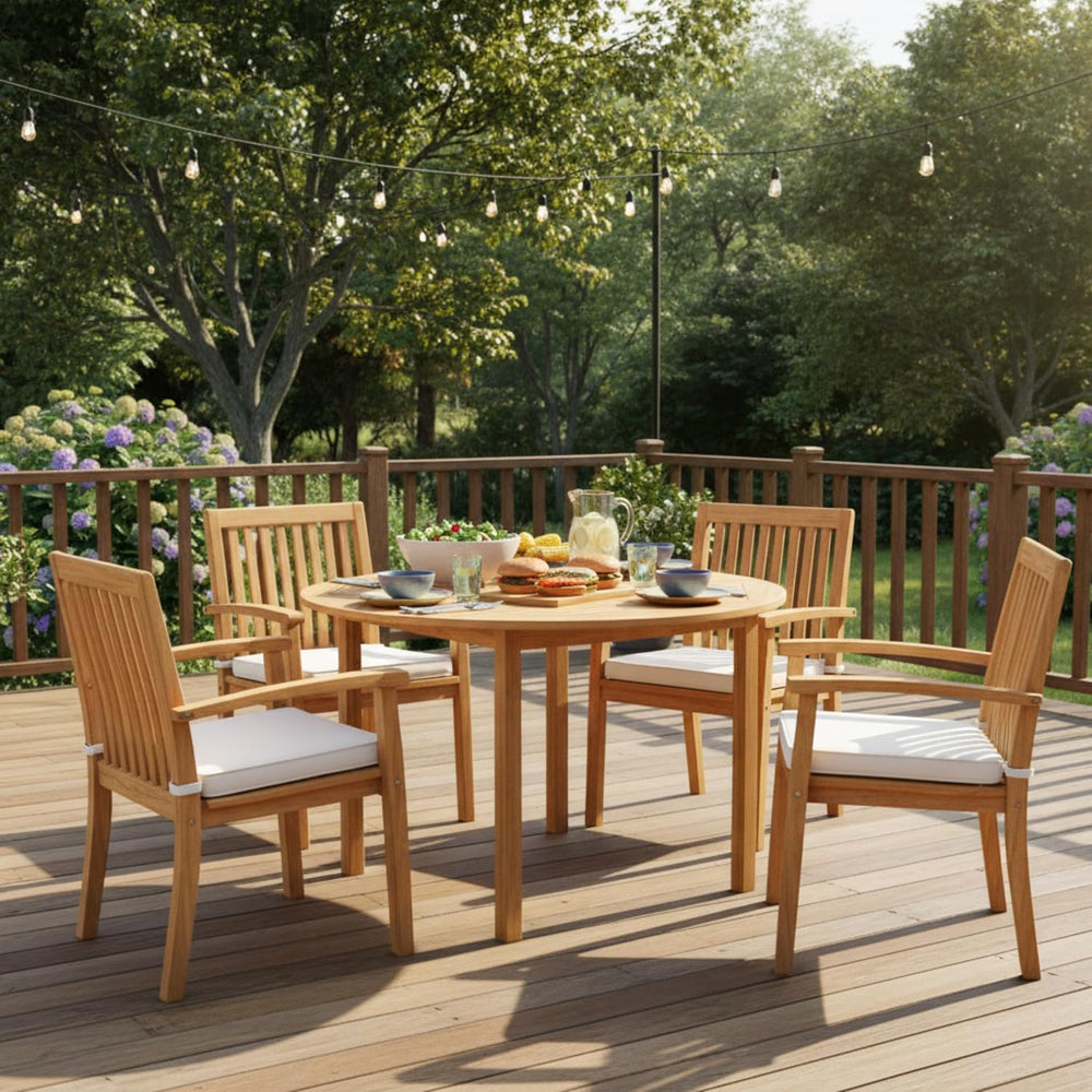Tangkula 39.5" Round Outdoor Dining Table for 4, Acacia Wood Patio Table