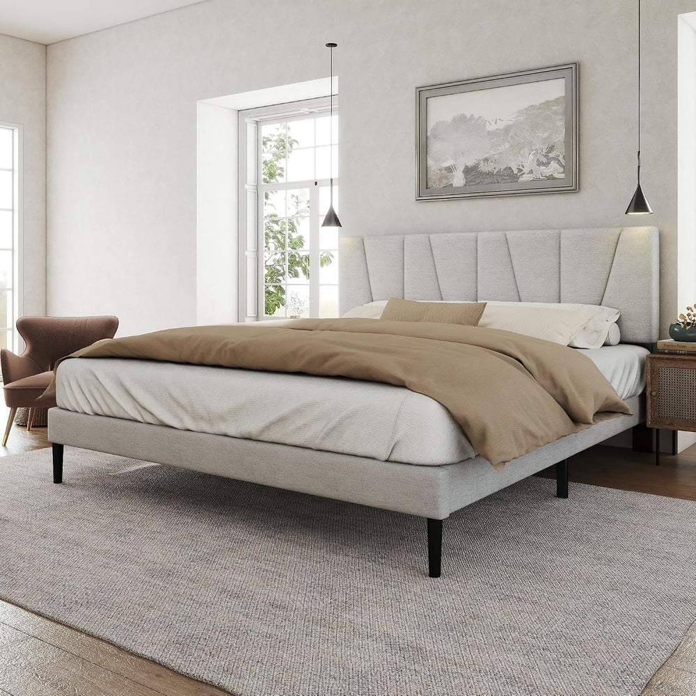 HAOARA King Size Bed Frame with Fabric Upholstered Headboard, Platform Bed wi...