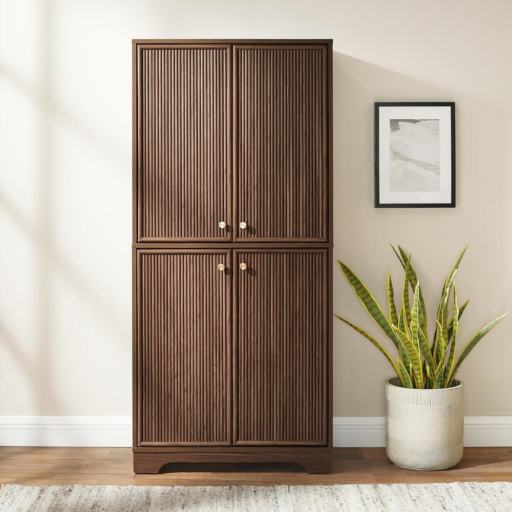 Crosley Furniture Naomi Modern Reeded Kitchen Pantry Storage Cabinet, Dining,...