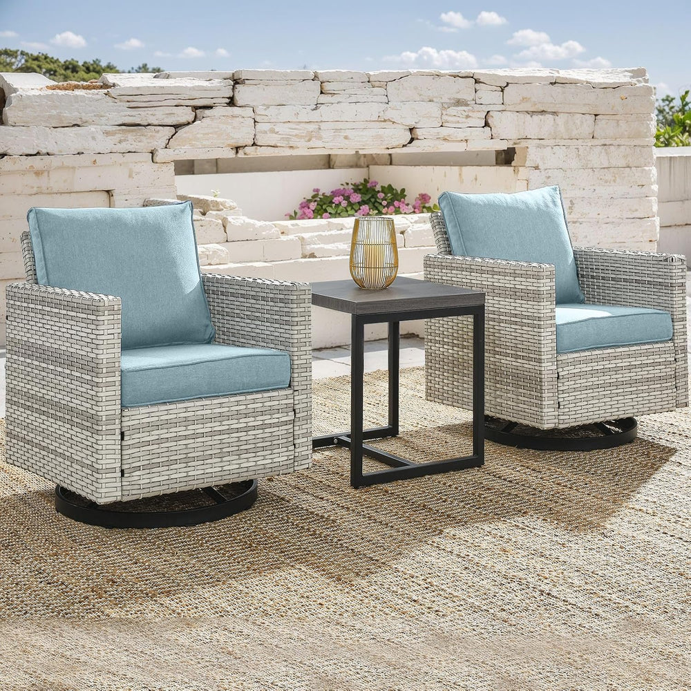 Outdoor Patio Swivel Rocker Chairs - 3 Piece Wicker Patio Furniture Bistro Sw...