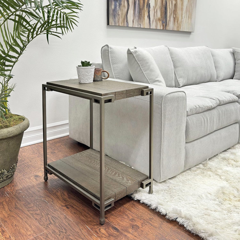 3-Piece Metal Frame Wood Coffee Table Set with Chairside Tables | Aged graphi...