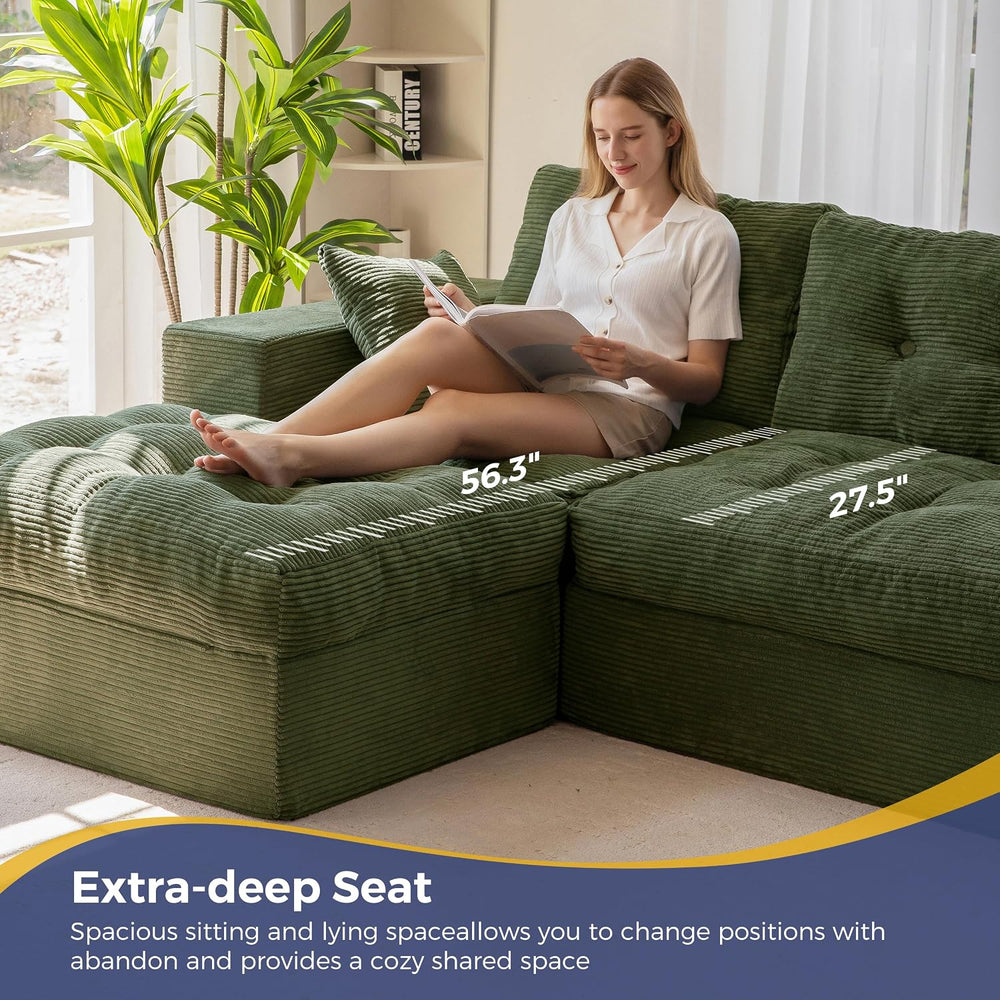 MAXYOYO Couch, 104-Inch L-Shaped Cloud Couch with Ottoman | Dark Green Uphols...