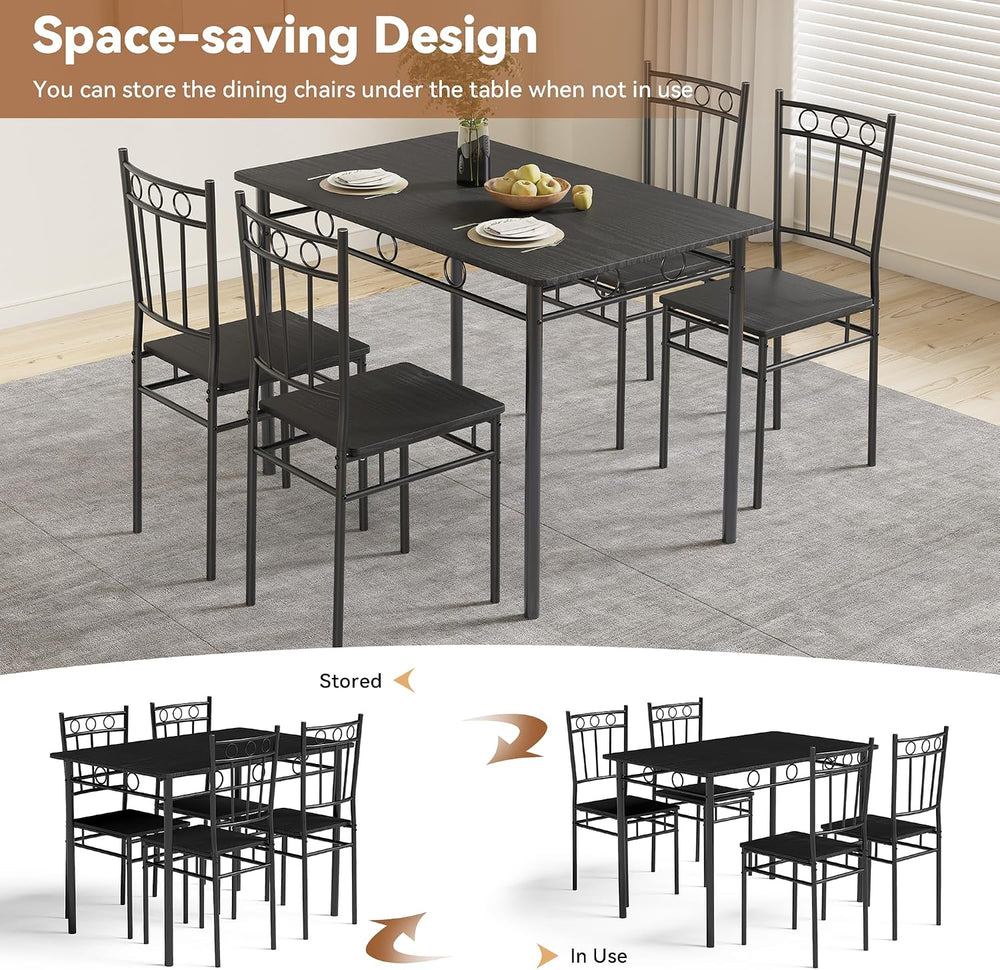 Dining Table Set for 4, 5-Piece Kitchen Table and Chairs, Rectangular Dining ...