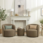 KINWELL 34" W Swivel Barrel Chair Set of 2, Mid Century Modern Round Upholstered Boucle Swivel Accent Chairs, No Assembly Sofa Chair for Living Room Bedroom Reading, Teddy Brown