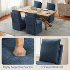 VKNOW Upholstered Dining Chairs Set of 2, Modern Rolling Chairs with Storage and Wheels, Linen Armless Chair with Cushion and Backrest, Dining Room Chairs for Living Room Kitchen Bedroom, Nav