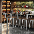 Andeworld Metal Bar Stools Set of 4, 24 inch Counter Height Barstools with Backs Farmhouse Modern High Back Bar Stools with Larger Seat Kitchen Dining Bar Chairs,Silver