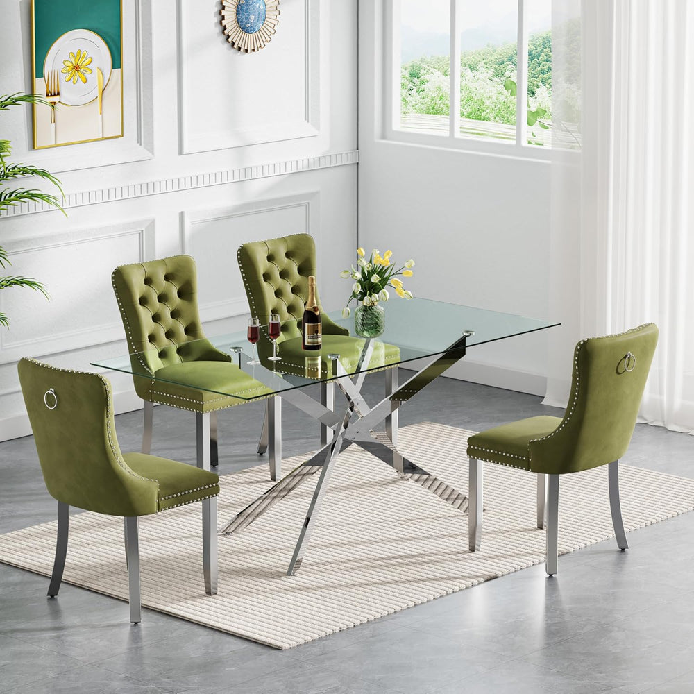 Rectangle Glass Dining Table Set for 4, 60'' Kitchen Table and Chairs...