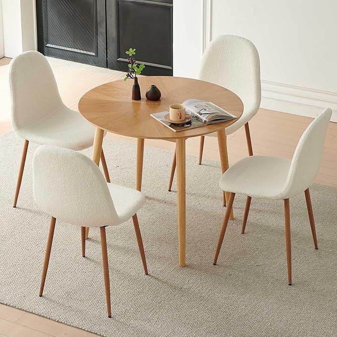 Dining Chairs Set of 4 - Modern Seating with Metal Legs for Living, Bedroom,Dining Room - White Teddy Fleece Chairs for Dining Room, Chair Set for 4