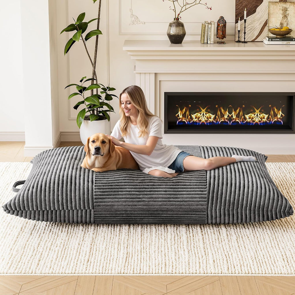 Homall 3 in 1 Giant Bean Bag Chair for Adults, Convertible Bean Bag Floor Couch Bed with Washable Cover, High-Density Foam Chair Bed for Living Room, Dorm Room, Office (Gray)