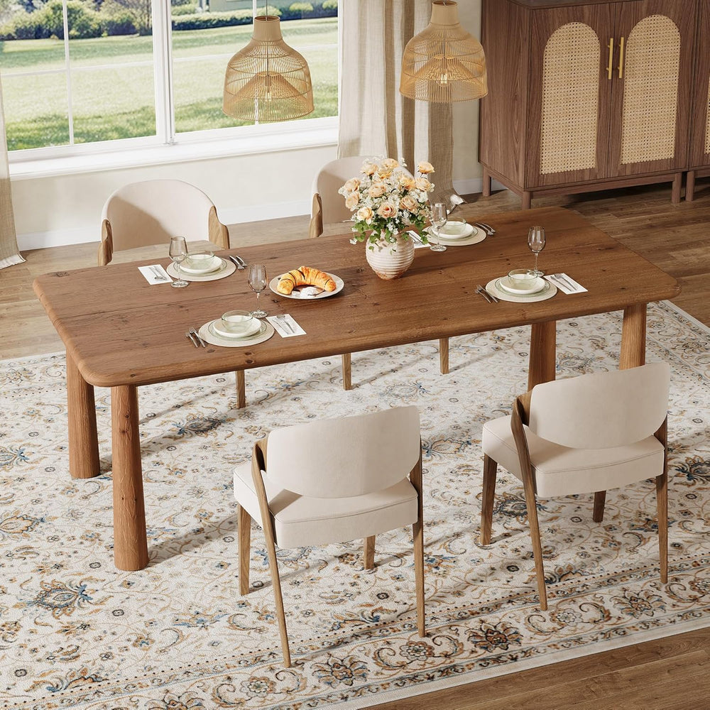 63-Inch Solid Wood Dining Table, Farmhouse Kitchen Table for 4 to 6, Rectangu...