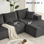 108” Modular Sectional Sofa, Cloud Sectional Couch with Deep Seat, Modern Modular L-Shape Sofa with Chaise,Upholstered Boneless Couches for Living Room Bedroom (Corduroy, Darkgrey)