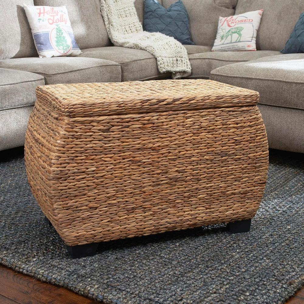Household Essentials Large Curved Wicker Storage Chest with Liner | Water Hya...