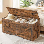 HOOBRO Storage Bench, 43.3” Retro Wooden Storage Chest with U-Shaped Cut-Out Pull, Safety Hinge, Supports 220 lb and Easy Assembly for Toy Box Organizer (Rustic Brown) BF772CW01