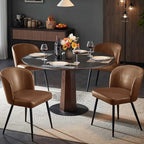 Dining Chairs Set of 4, Upholstered Kitchen Chairs with Faux Leather Cushion Seat and Metal Legs, Mid Century Modern Dining Room Chair for Kitchen, Living Room, Easy Assembly, Brown
