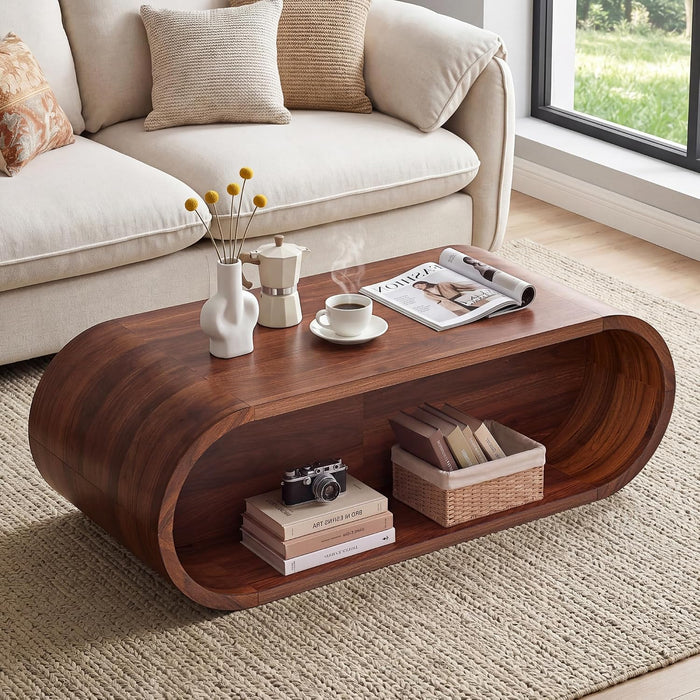 47'' Oval Coffee Table 2-Tier Center Table with Storage Shelf