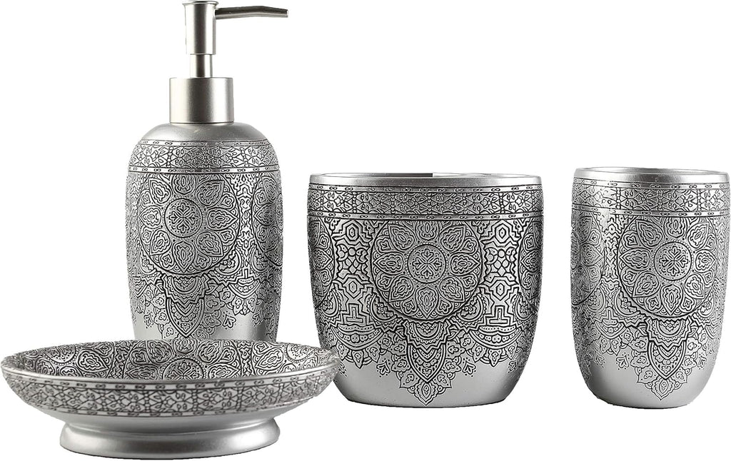 Hymmah Bathroom Accessories Set,Toothbrush Holder,Farmhouse Bathroom Decor,4 Pcs Resin Gift Set Apartment Necessities, Contain Toothbrush Cup,Soap Dispenser,Soap Dish,Tumbler