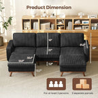 Vesgantti 97" Modular Sectional Sofa Black, U-Shaped Couch with Movable Ottoman, Comfy Corduroy Couch with Spring Cushion, Modular Sofa with Deep Seat for Living Room, Bedroom and Apartment