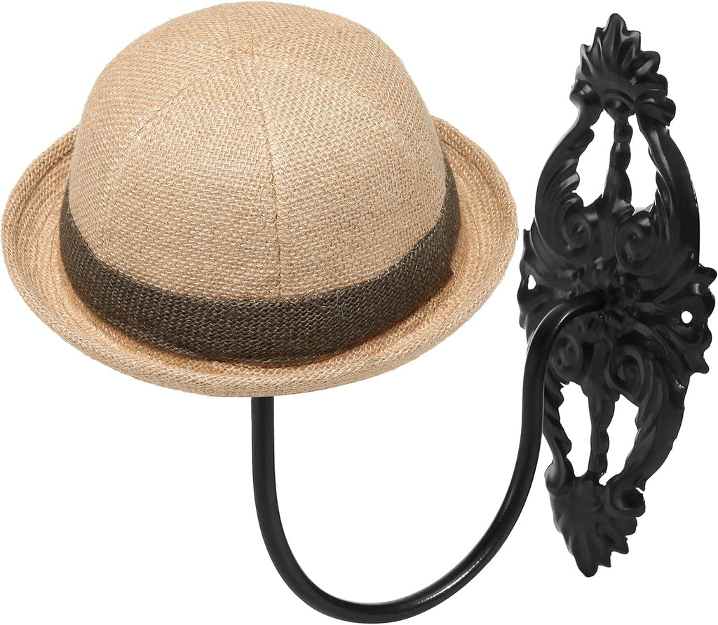 MyGift Set of 2 Wall-Mounted Black Metal Hat & Wig Display Racks