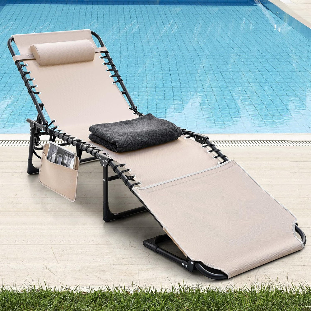 NUU GARDEN Outdoor Foldable Chaise Lounge Chairs, Tanning Chair with Face Hol...