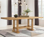 Signature Design by Ashley Havonplane Rustic Distressed Counter Height Dining Extension Table with Removable Center Leaf and Double Trestle Base, Light Brown