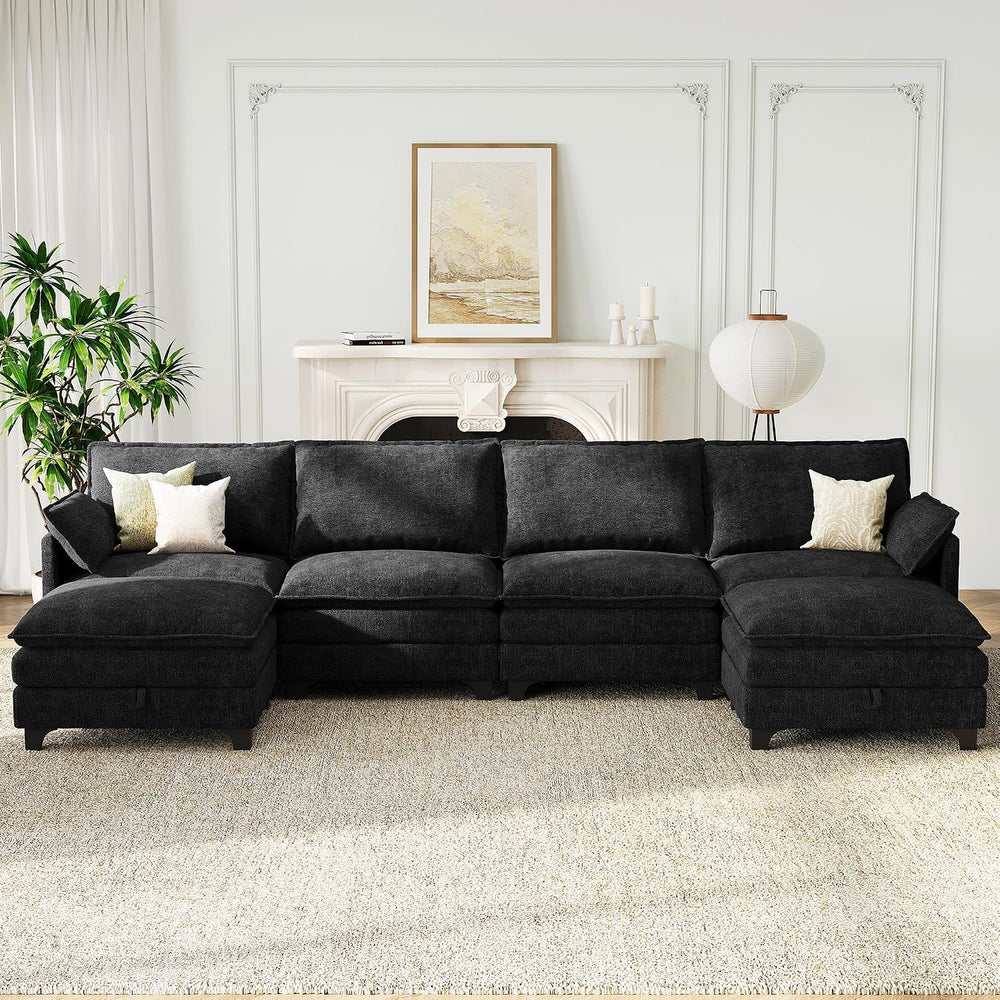 140" U-Shaped Modern Modular Sectional Sofa, Chenille Cloud Couch with S...