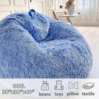 LIFEREVO Fluffy Faux Fur Bean Bag Chair Cover Blue (No Filler), Ultra-Soft Stuffed Animal Storage Bean Bag Kids Adults, Premium Anti-Slip Furry Beanbag Cover for Plush Toys Memory Foam (Ombre Blue)