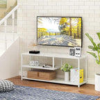 Function Home TV Stand for TVs up to 55 Inch, 3 Tier Entertainment Center, Media Console with Open Storage Shelves for Living Room Bedroom, 47” Modern TV Table with Wood Top White Metal Legs