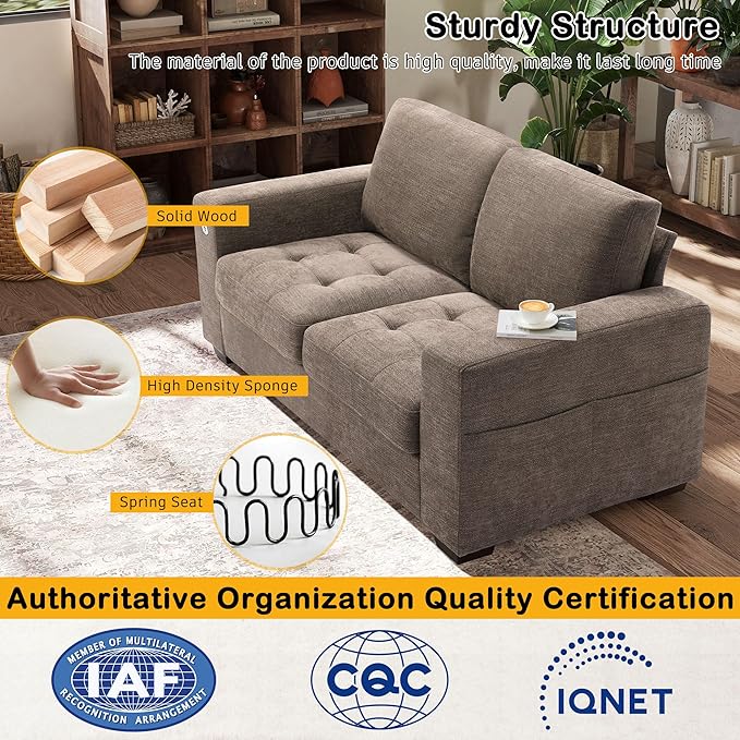 Hanherry 70" Loveseat Sofa for Living Room, Modern Comfy Couch with Medium Firm Seat Cushion, Removable Cover,Wide Armrest,USB/Type-C Port,Chenille Fabric Couches for Small Space,Apartment,Bedroom