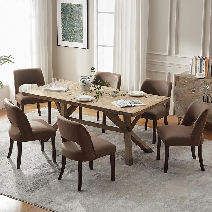 VKNOW Modern Dining Chairs Set of 6, Faux Leather Upholstered Dining Room Chair Kitchen Chairs, Farmhouse Dinner Chair for Kitchen Dining Room, Dark Brown