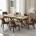 VKNOW Modern Dining Chairs Set of 6, Faux Leather Upholstered Dining Room Chair Kitchen Chairs, Farmhouse Dinner Chair for Kitchen Dining Room, Dark Brown