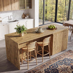Tribesigns 71 Inch Stationery Kitchen Island with Double Door Storage Cabinet, 35.4" Counter Height Bar Table with Inner Shelves, Farmhouse Kitchen Work Island, Brown
