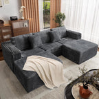 110 Corduroy Modular Sectional Boneless Sofa with 2 Ottomans, Convertible Cloud Couch with Deep Seats, Fluffy Memory Foam U Shaped Couch for Living Room, No Assembly Required (Gray)