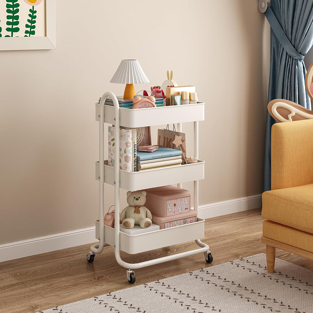 MIOCASA 3-Tier Metal Utility Rolling Cart, Heavy Duty Multifunction Cart with...