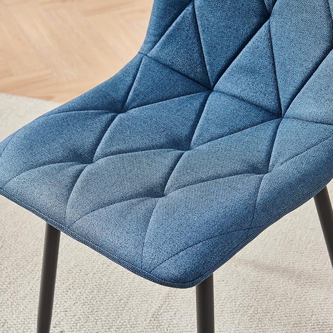 Btrpily 4 Set of Dining Chairs, Metal Frame Dining Chair for Kitchen Room,Technology Cloth Seat Chair for Living Room, Bedroom(Blue)