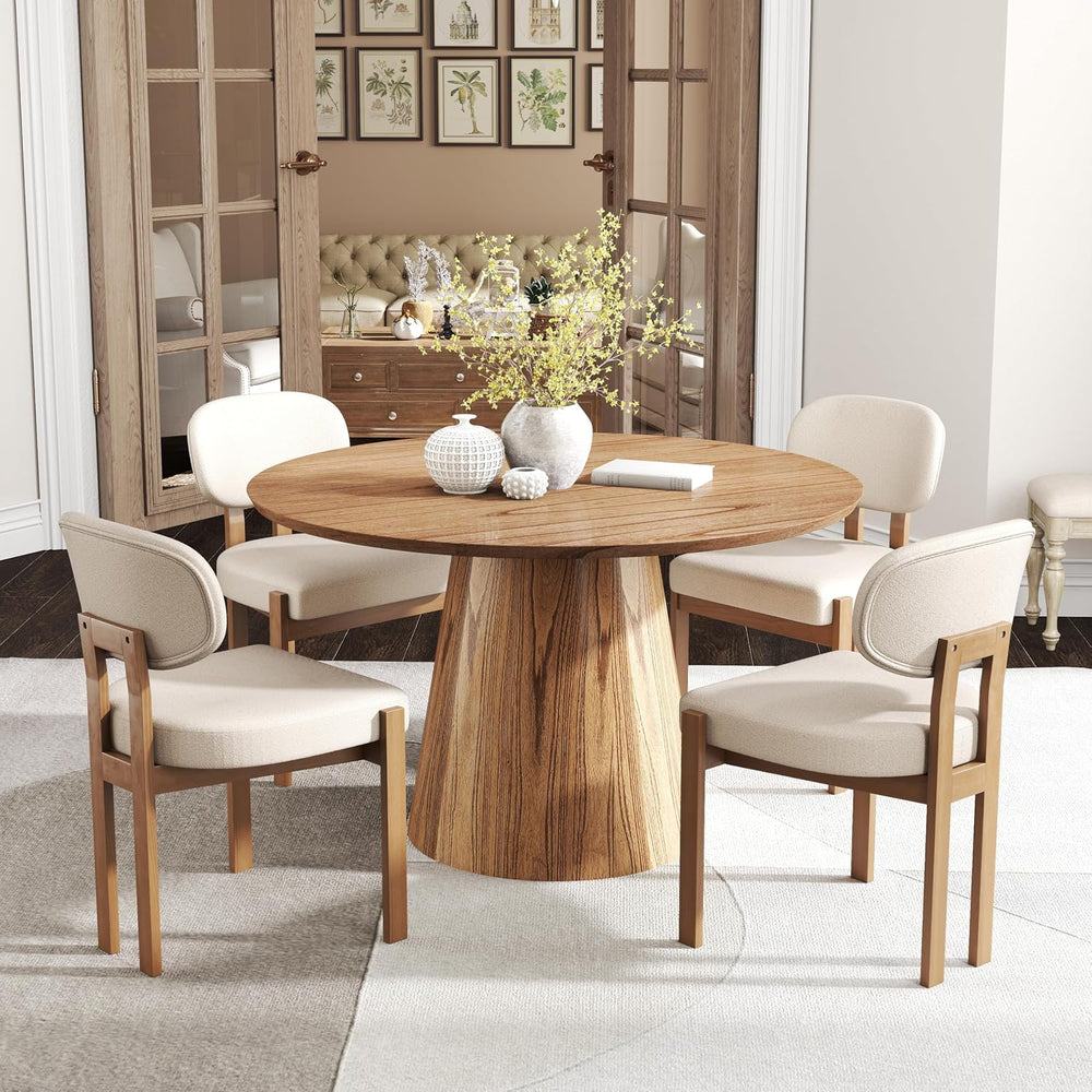 RGZ Mid Century Wooden Dining Chairs Set of 4, Modern Fabric Upholstered Beig...
