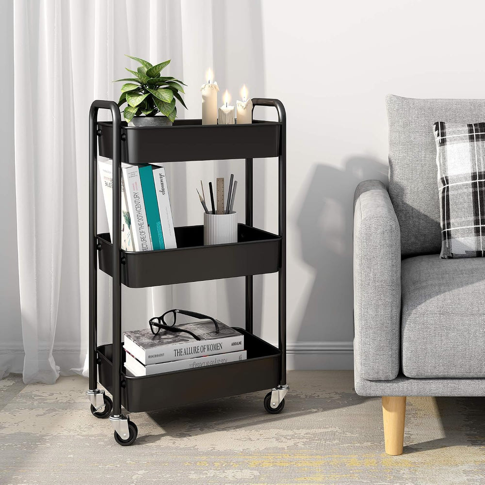 CAXXA 3-Tier Rolling Metal Storage Organizer - Mobile Utility Cart, Kitchen C...