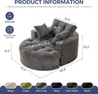 MAXYOYO Oversized Round Chaise Lounge Sofa, Upholstered Lounge Chair with 3 Pillows, Boneless Sofa Couch with Ottoman, Deep Seat Chair for Living Room, Bedroom, No Assembly, Dark Grey
