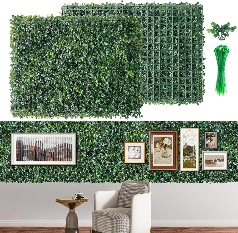 Artificial Grass Wall Panels, 24 PCS 24x16 inch Boxwood Hedge Wall Panels wit...