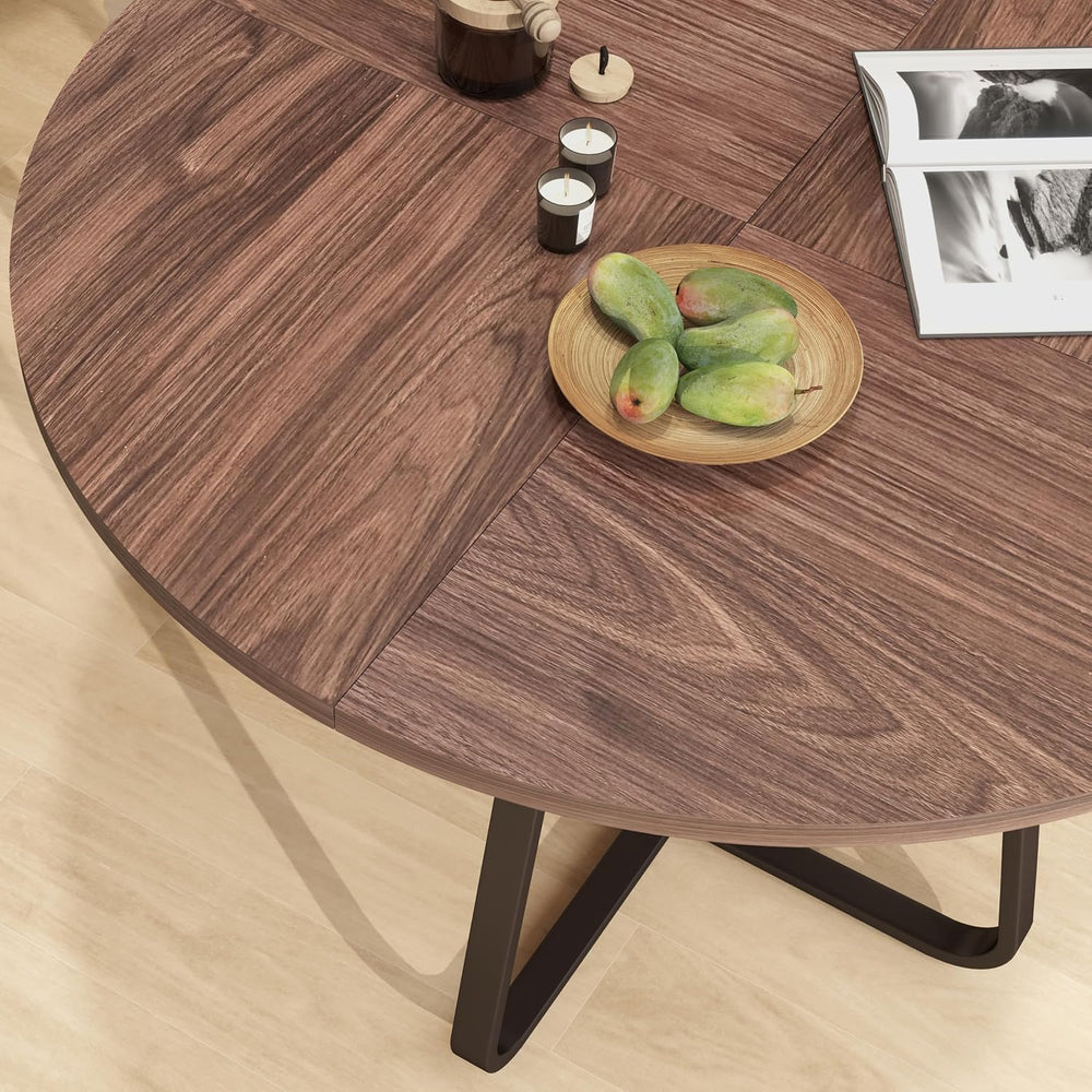 43.31'' Round Dining Table, Wood Kitchen Table with Metal X-Shaped Ba...