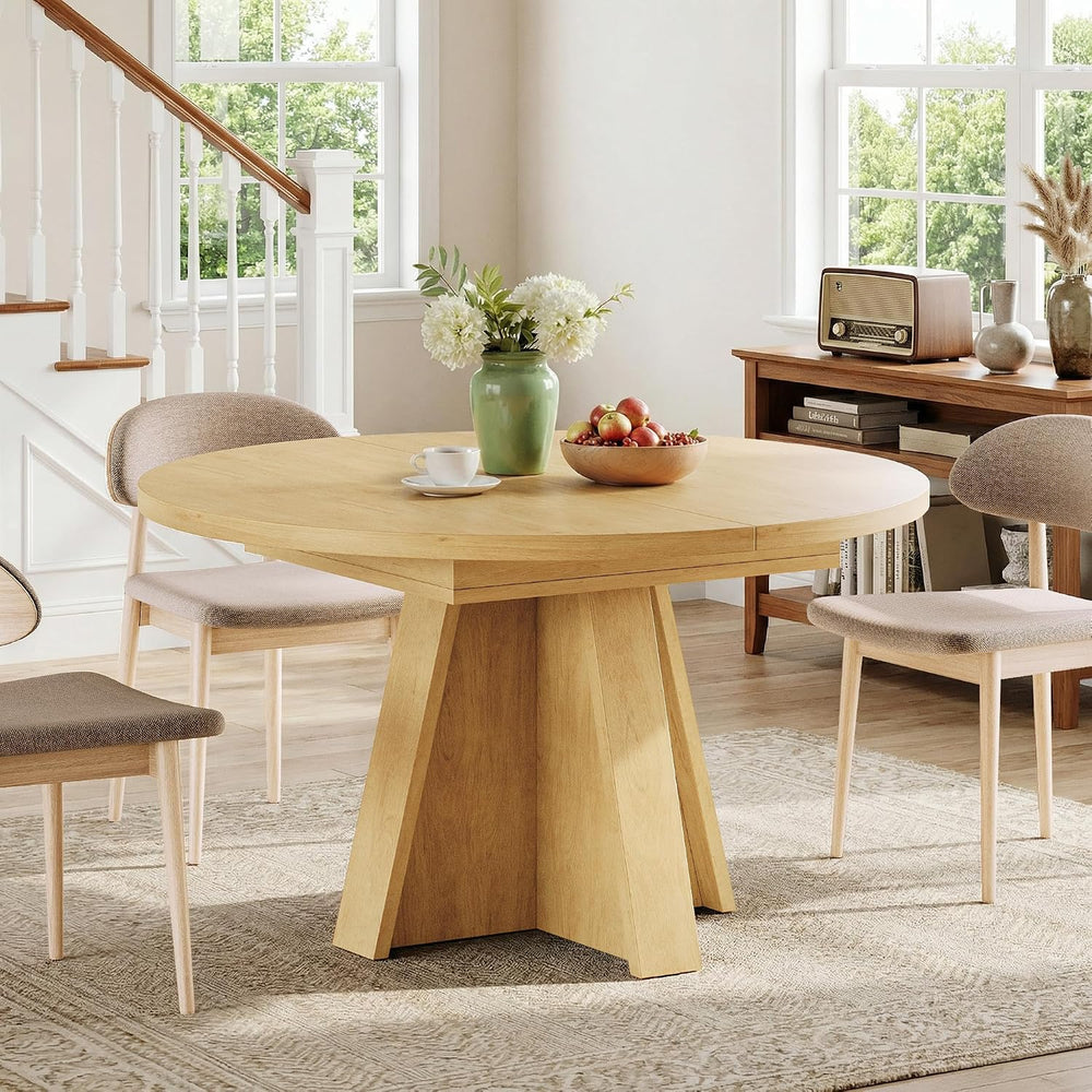 iPormis 43.3in-59in Extendable Round Dining Table for 4-6, Modern Wooden Kitc...