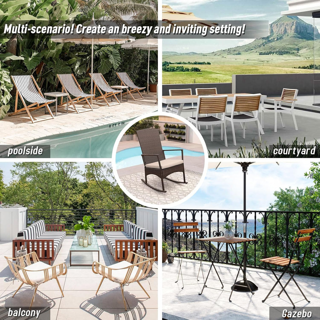 Oasishine Outdoor Rocking Chair 3 Pieces High-Backed Rocking Chair Patio Rocking Chairs Outdoor Table, Khaki