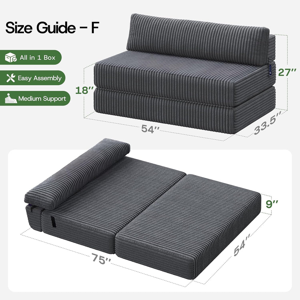 Convertible 4-in-1 Folding Sofa Bed Sleeper Chair Couch Foldable Chaise Loung...