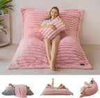 MAXYOYO Giant Bean Bag Chair with Pillow, 3 in 1 Convertible Bean Bag Chair for Adults with Removable Cover, Floor Cushion Stuffed Floor Lounger for Living Room Bedroom, Pink