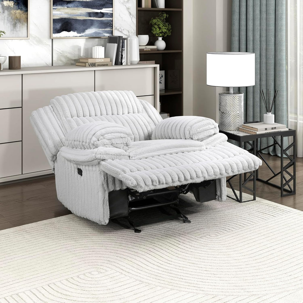 Lexicon Manual Glider Recliner Chair, Corduroy Manual Tab Pull Reclining Chair with Pillow Top Arms, Plush Cushions, Cozy Theater-Style Accent for Living Room/Bedroom, Easy Assembly, Gray