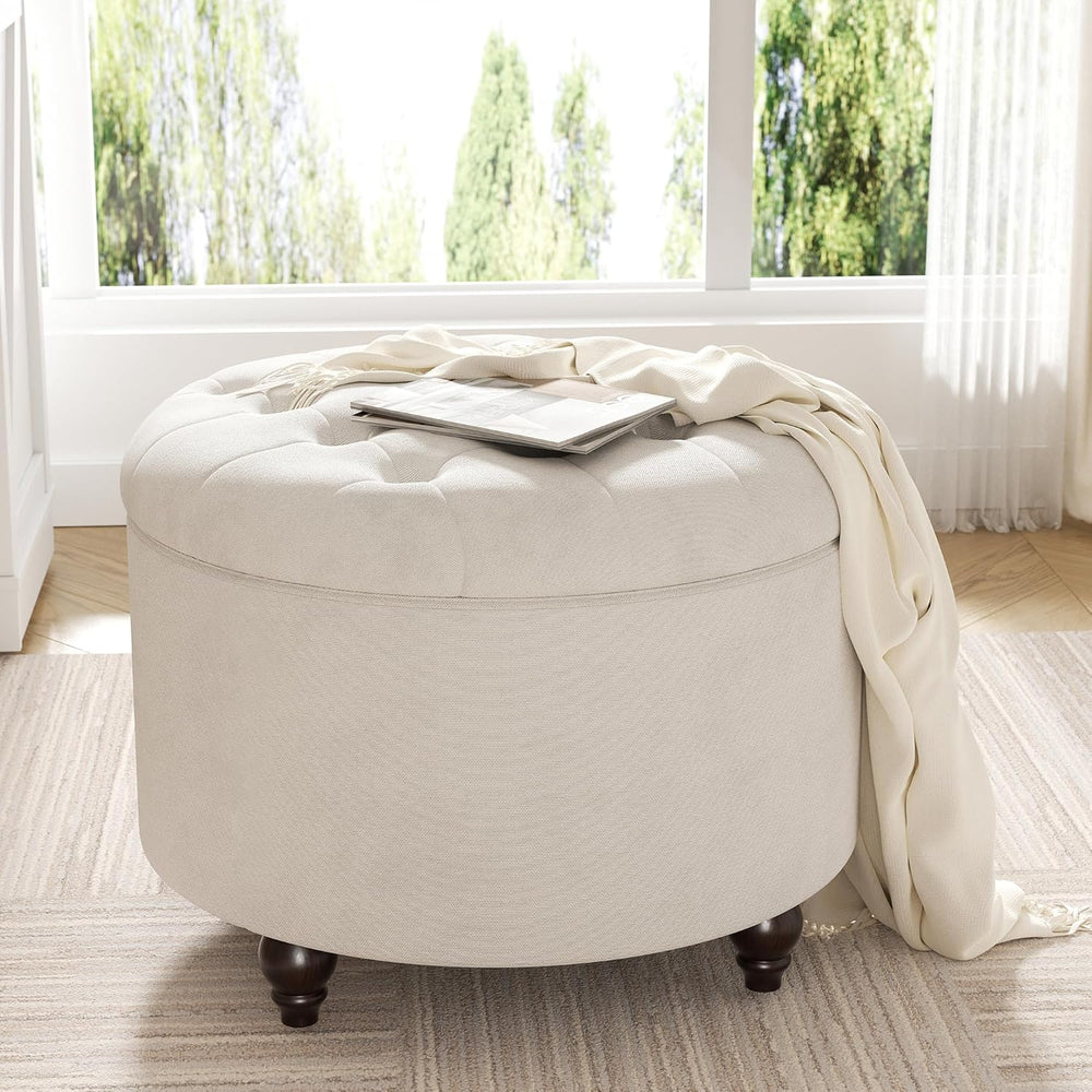 24 Inch Round Storage Ottoman,Modern Tufted Ottomans,Circular Coffee Table wi...