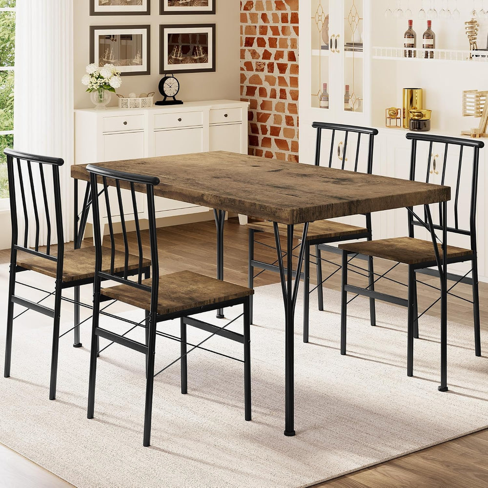 Dining Table Set for 4 with 1.6" Thick Tabletop, 5-Piece Kitchen Table S...
