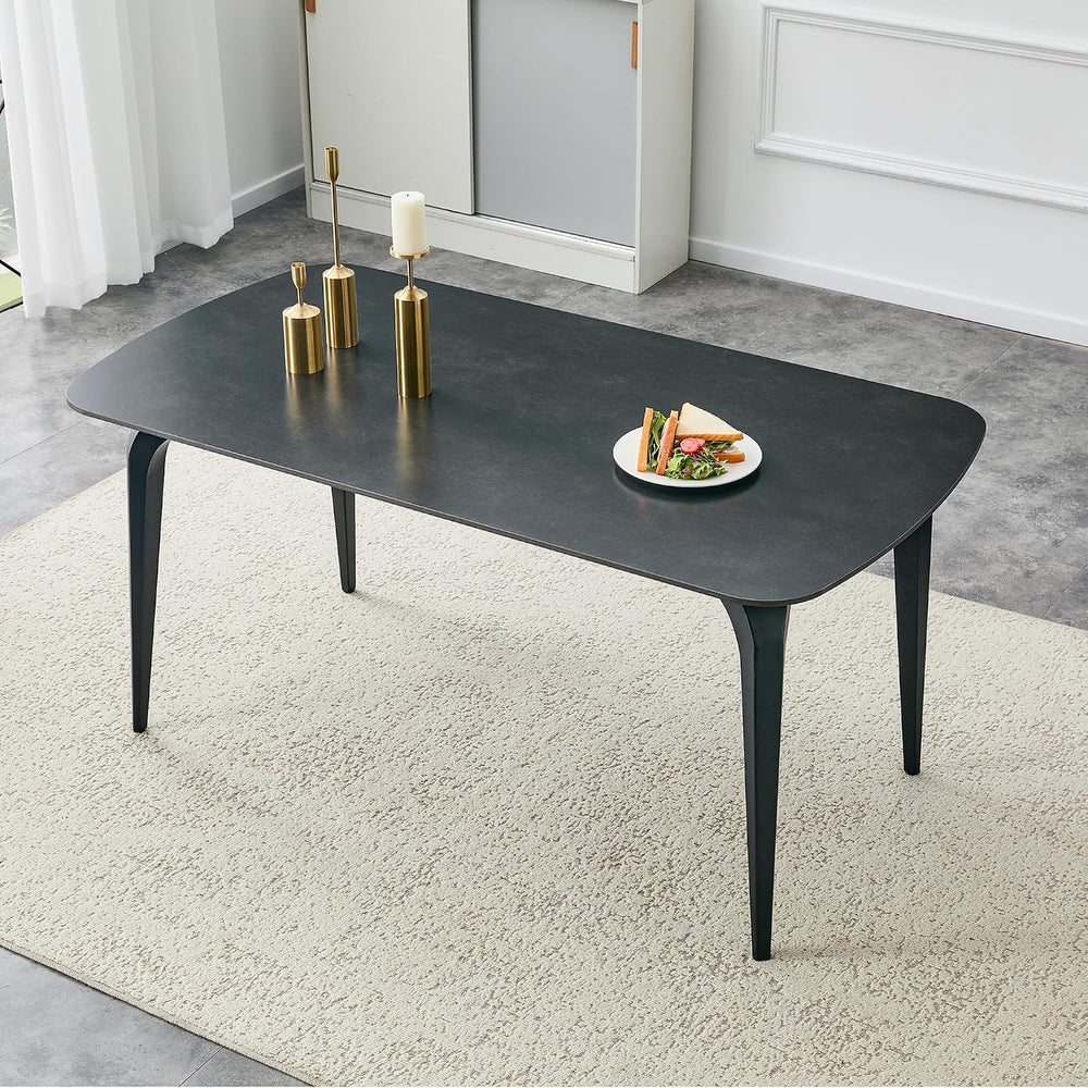 Modern Rectangular Dining Table,63”Sintered Stone Dining Table for 4-6, Black...