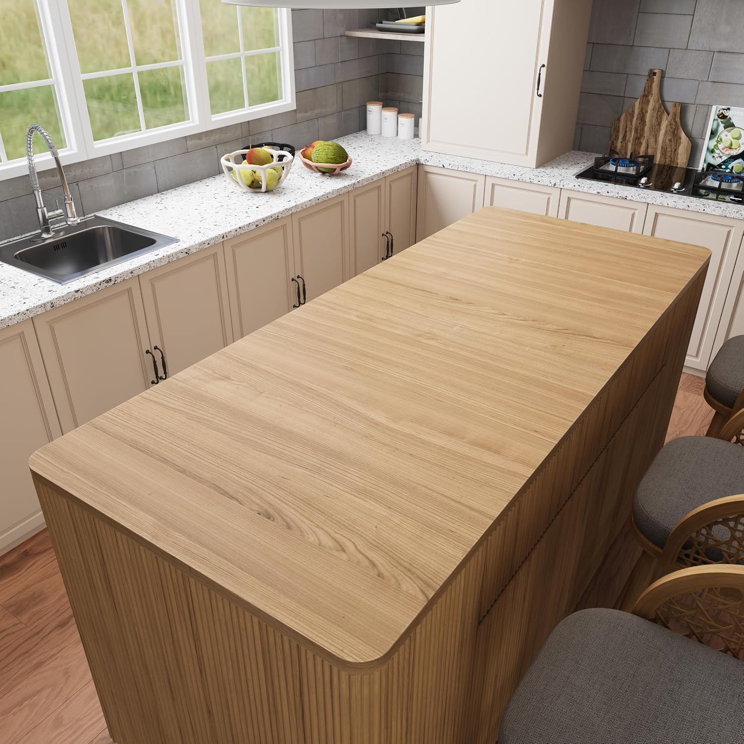 Bobve 74.8" Large Kitchen Island with Storage,Farmhouse Island Table for Kitchen,Wooden Island,Stationary Featuring 2 Drawers and 6 Closed Storage Compartment
