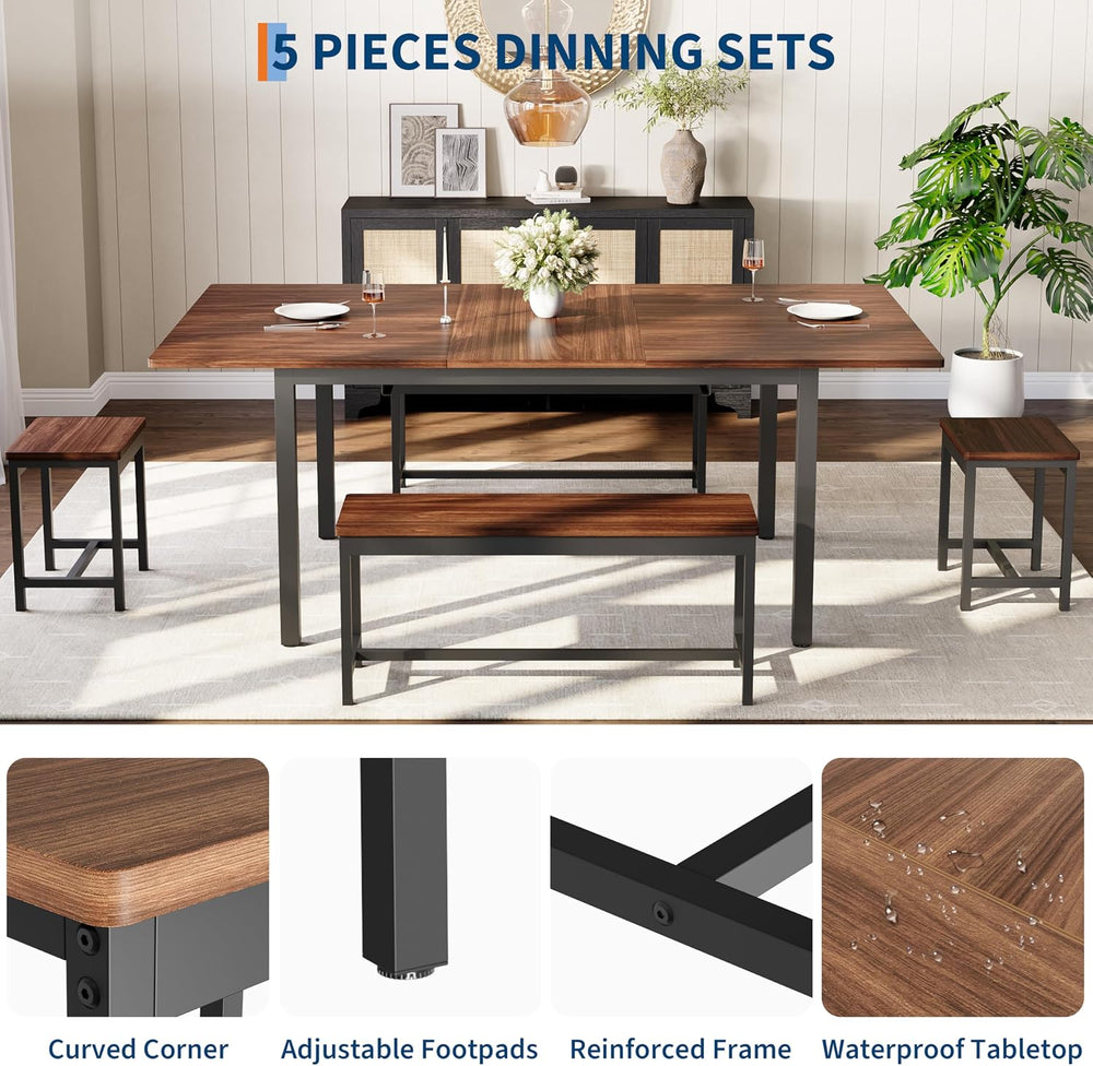 GarveeHome 5-Piece Dining Table Set for 4-8 People, 63 in Large Extendable Ki...