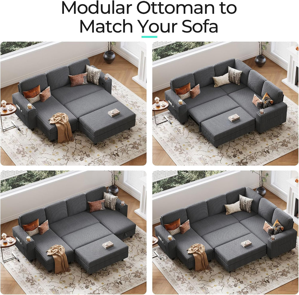 LINSY HOME Sectional Sleeper Sofa Storage Ottoman Bench, Convertible Coffee T...